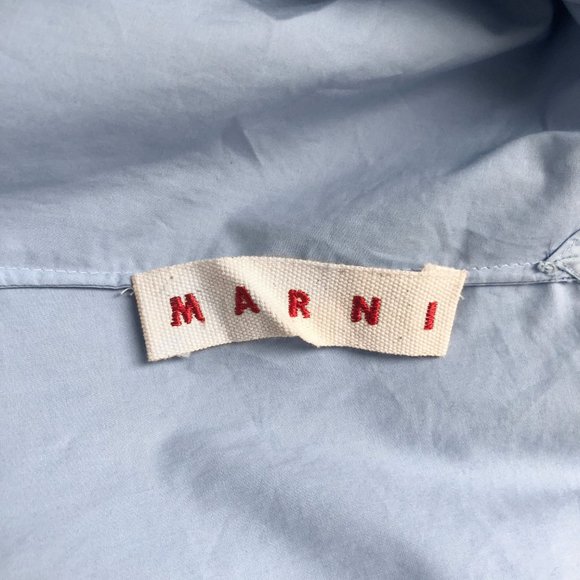 Marni Blue Dress Cotton Short Long Sleeves Ruffle V Neck Flowy Summer Costal 36 - Picture 7 of 10